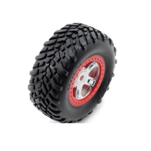 AX7073A SCT Pre-Mounted Tires &amp; Wheels w/Red Beadlock (Satin Chrome) (2)