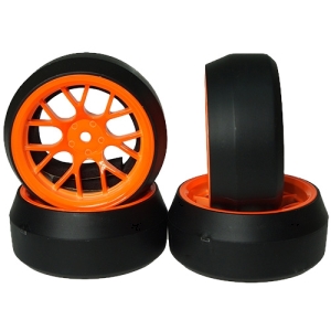WL-0079 Yeah Racing Spec D CS Wheel Offset +3 Orange w/Tire 4pcs For 1/10 Drift