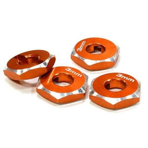 C26367ORANGE  12mm Hex Wheel (4) Hub 3mm Thick for 1/10 Axial, Tamiya, TC &amp; Drift (Orange)