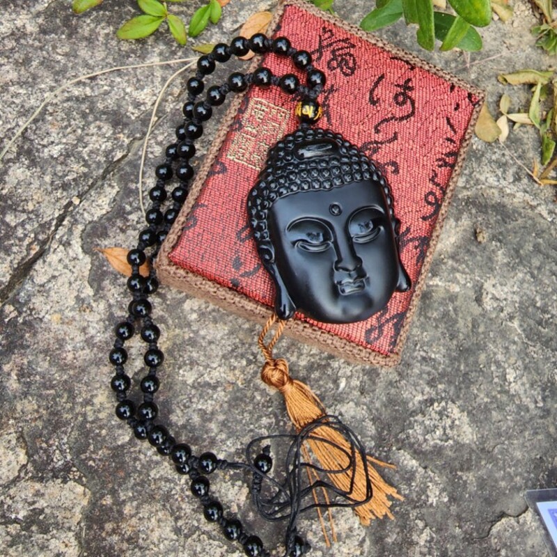 불교 용품 흑요석 부처님 목걸이 천연 원석 석가모니 얼굴