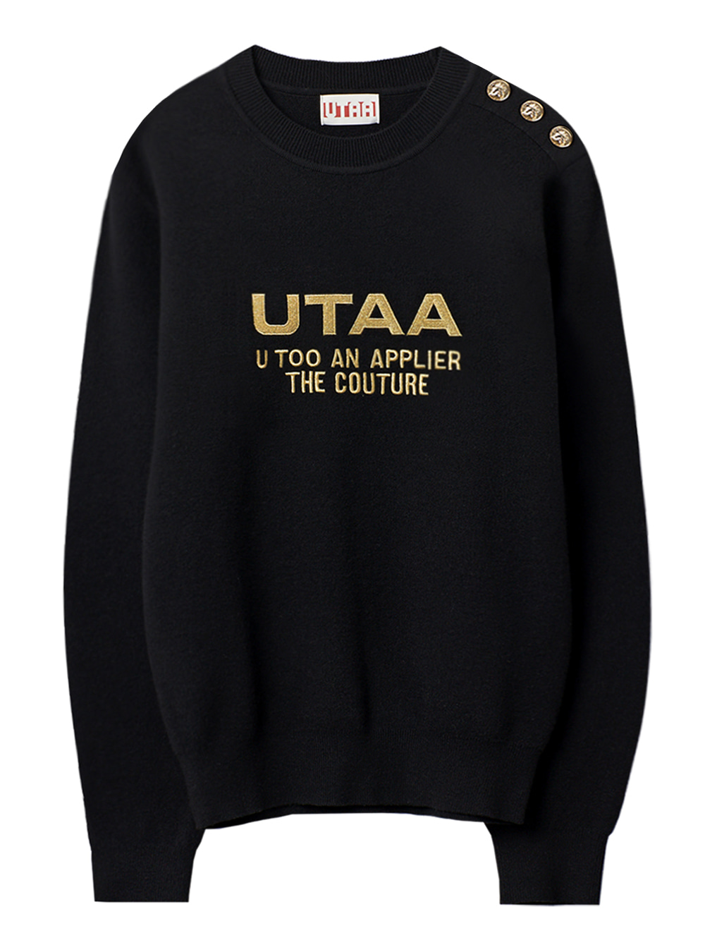 UTAA Ducat Gild Slogan Kint Pullover : : Women&#039;s BLACK (UB4KTF580BK)