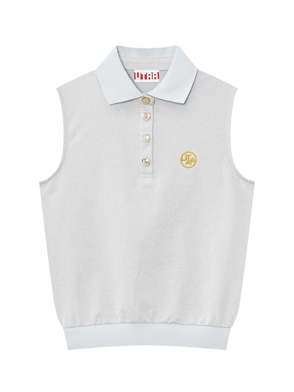 Áo golf nữ sát nách cổ bẻ màu xám nhạt UTAA với 4 nút cài và logo thêu vàng