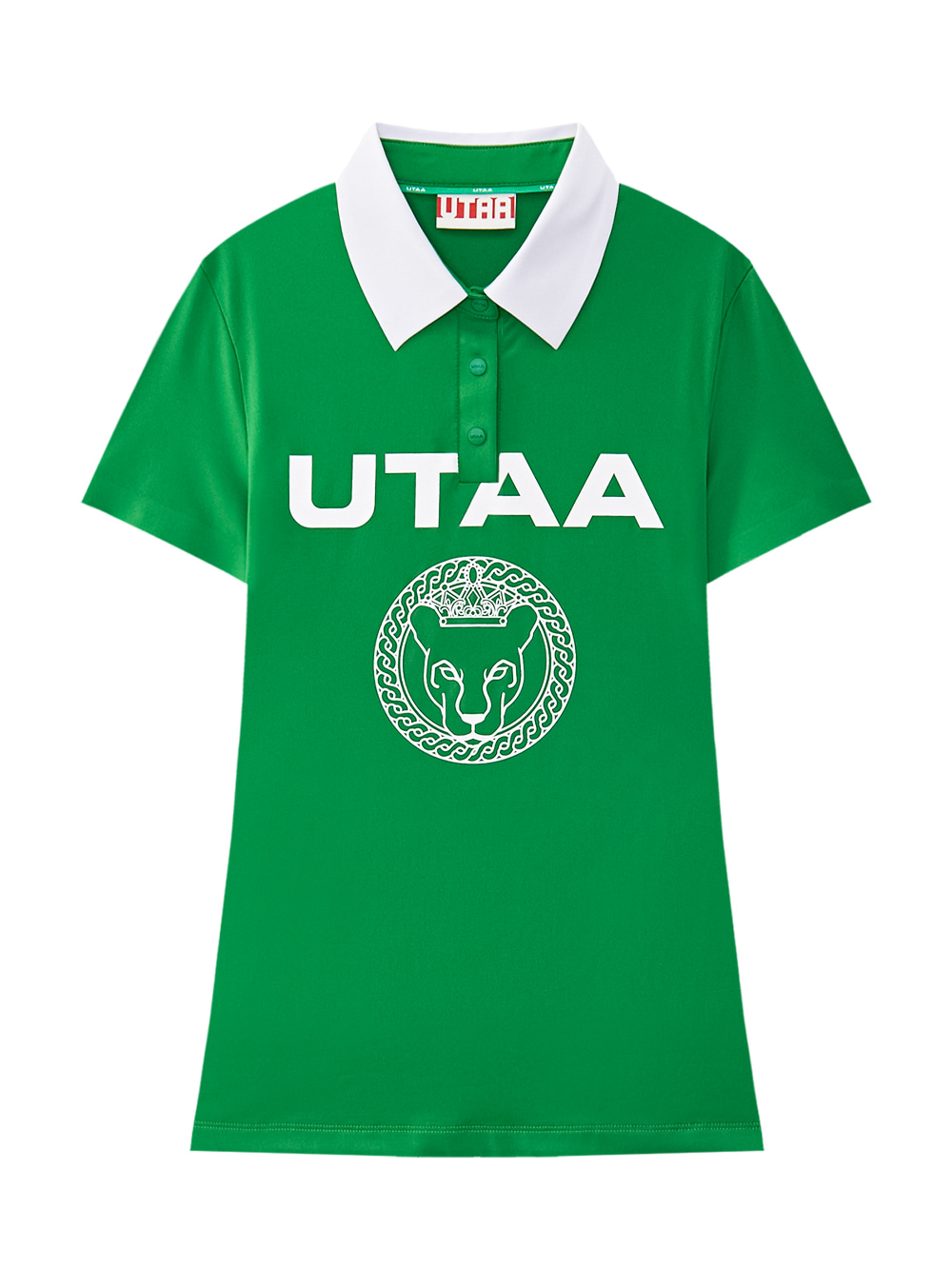 Áo polo nữ màu xanh lá cổ trắng logo UTAA in trước ngực