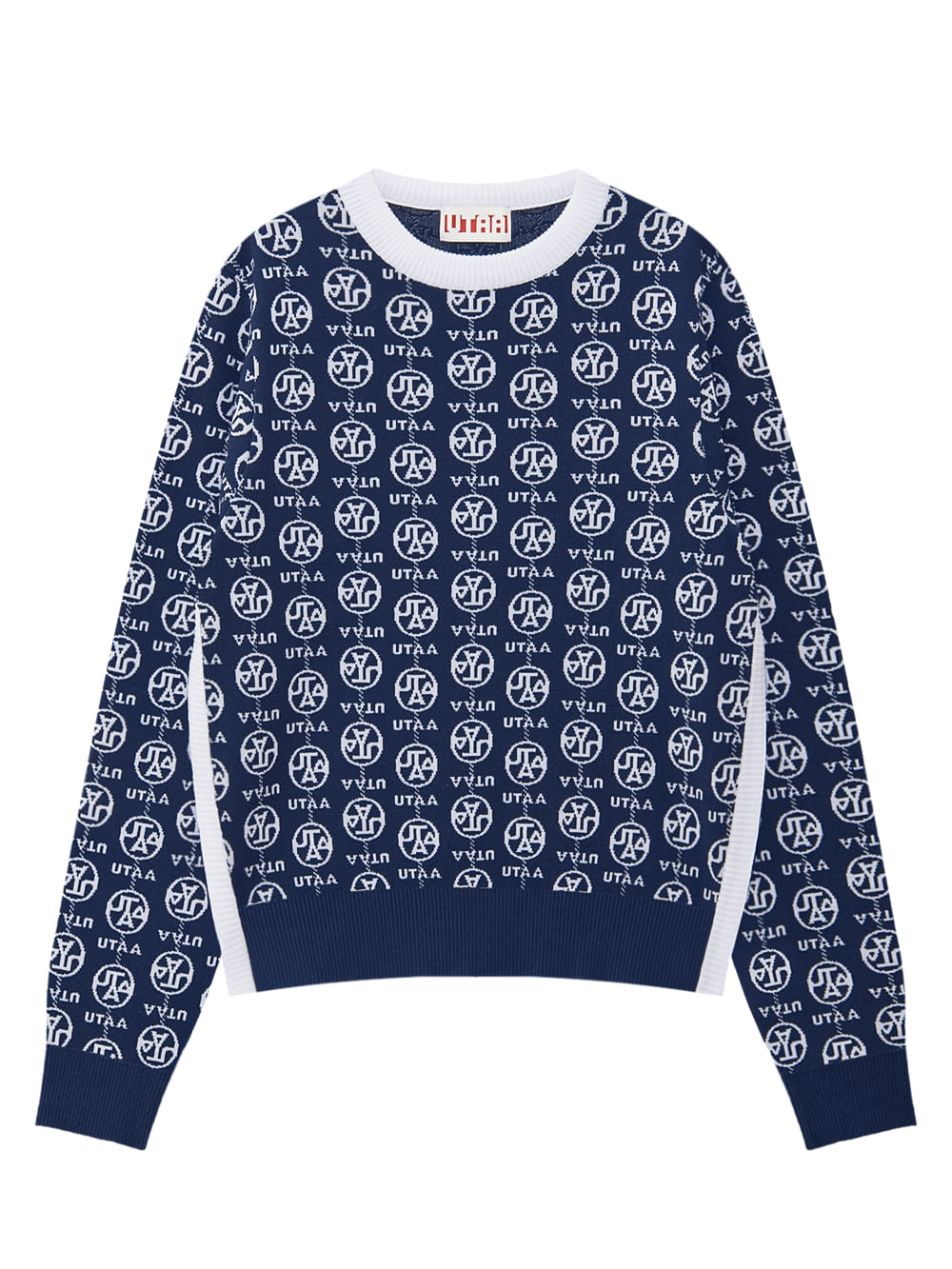Áo knit golf nữ UTAA màu xanh navy họa tiết logo trắng kiểu cổ tròn