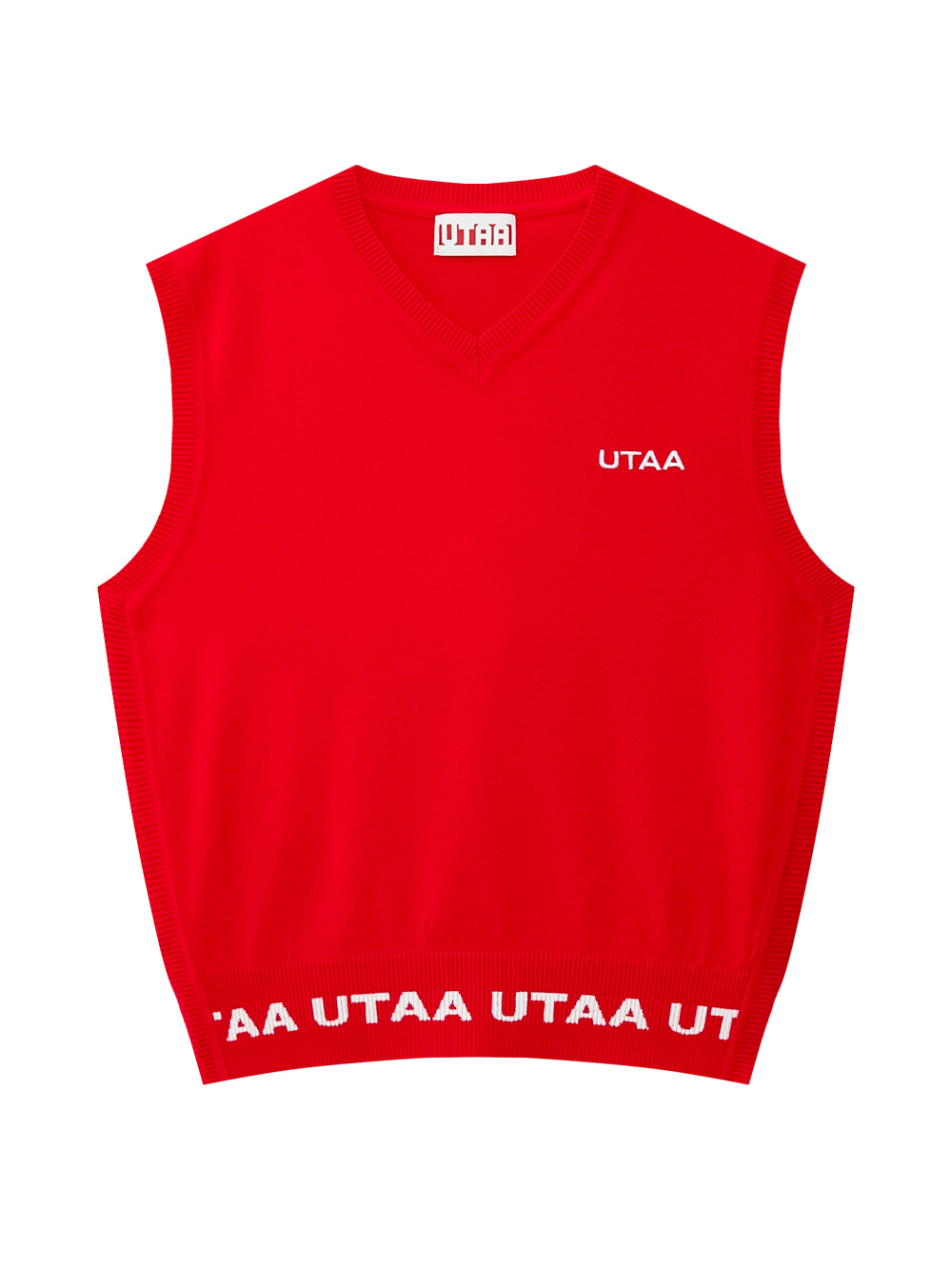 Áo vest golf nữ UTAA màu đỏ cổ chữ V không tay có logo thêu trắng