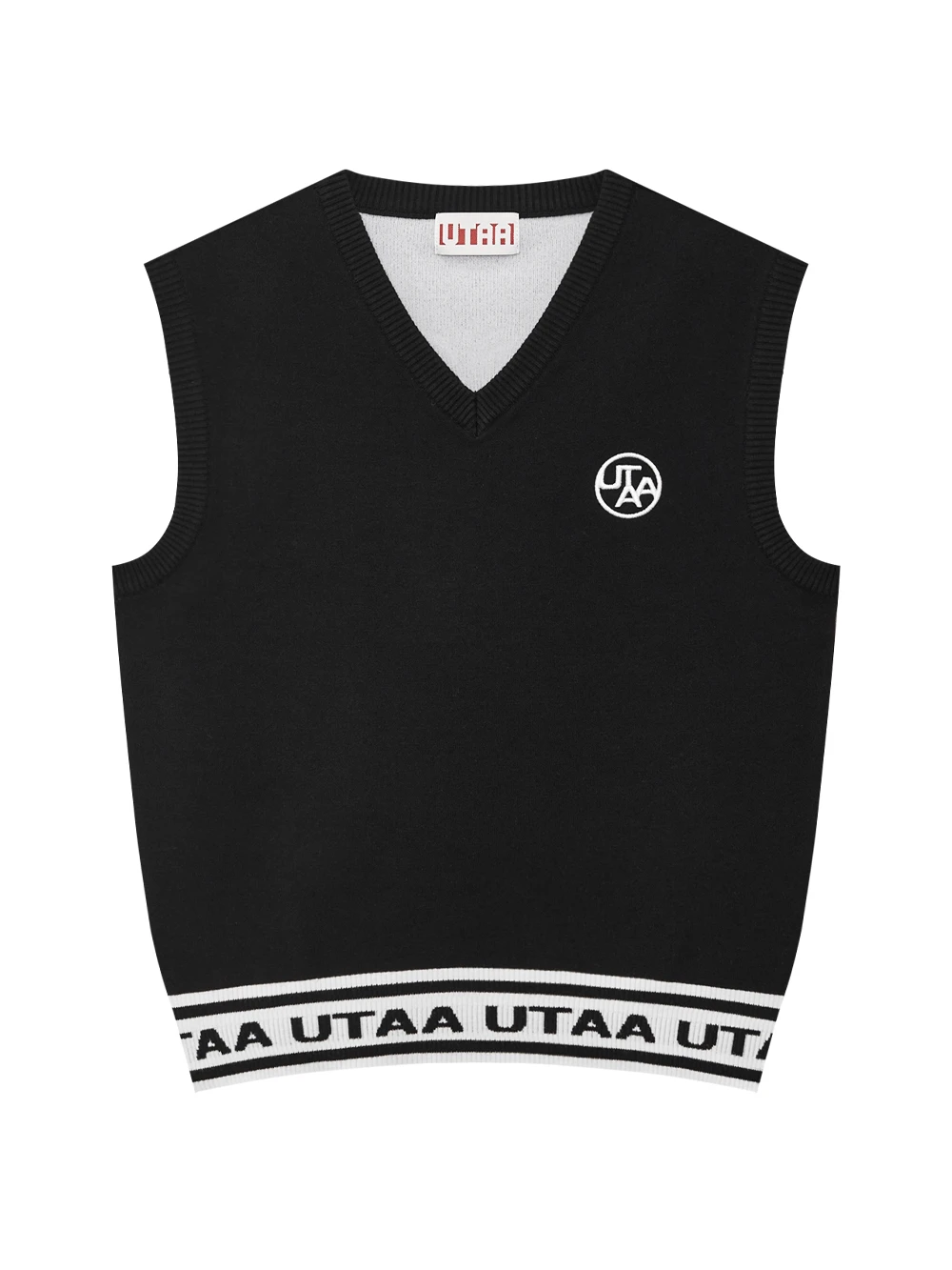 Áo vest golf nữ màu đen dáng suông cổ chữ V viền logo UTAA trắng