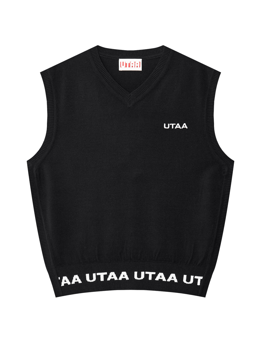Áo vest nữ không tay màu đen cổ tim in chữ UTAA trắng phía ngực và viền dưới