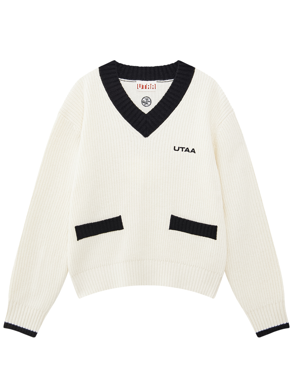 Áo knit golf nữ trắng cổ tim phối viền đen UTAA