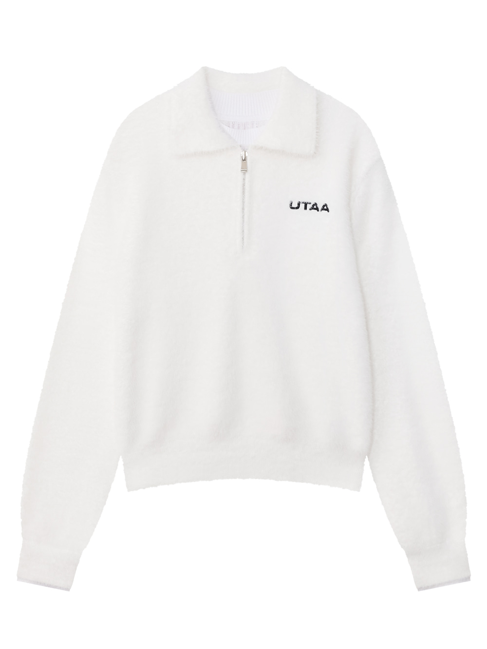 Áo knit golf nữ màu trắng cổ bẻ phối khóa ngắn thêu logo UTAA
