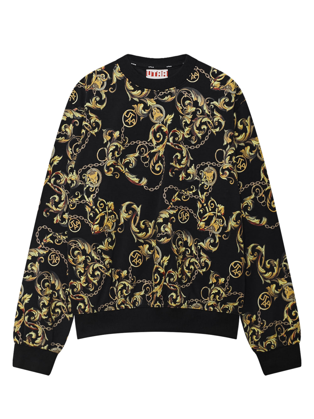 Áo golf nữ tay dài màu đen họa tiết baroque vàng UTAA