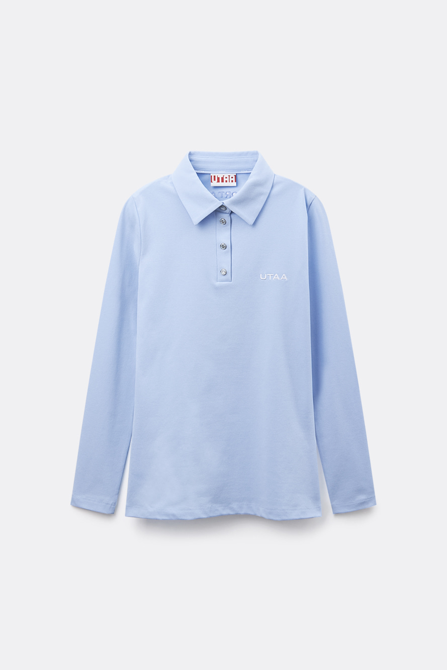 Áo sơ mi golf nữ UTAA tay dài màu xanh dương thiết kế cổ bẻ logo UTAA trên ngực