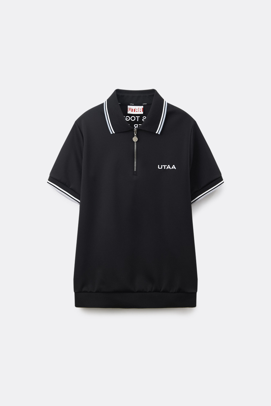 Áo golf nữ UTAA cổ bẻ phối viền sọc trắng tay ngắn màu đen