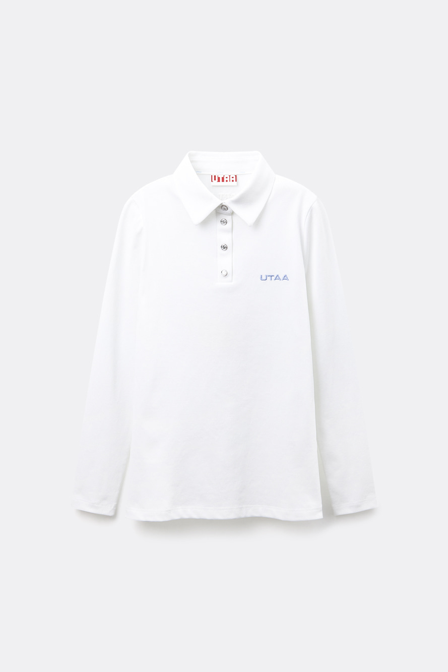 Áo sơ mi golf nữ màu trắng tay dài cổ bẻ có logo UTAA thêu nhỏ
