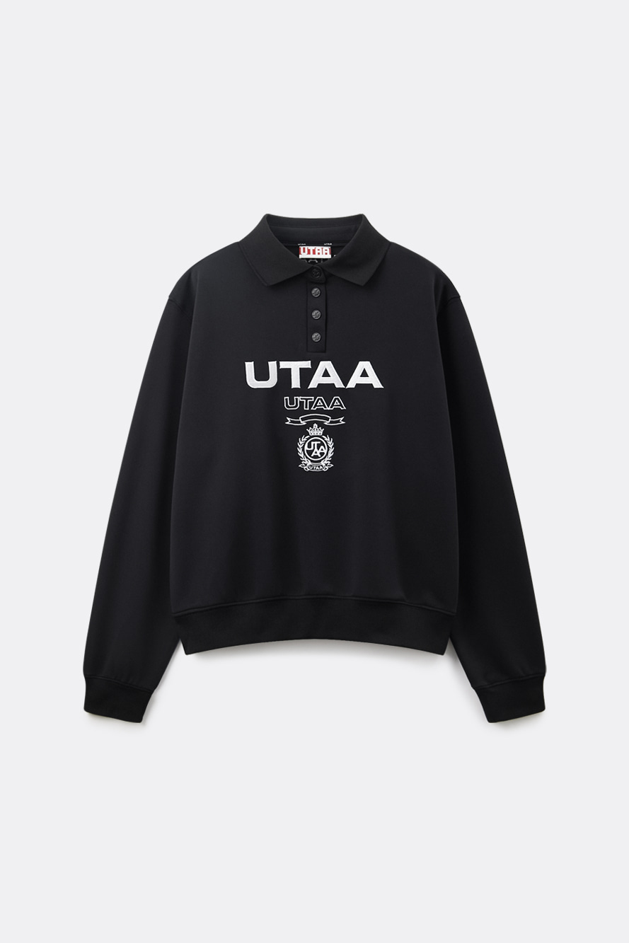 Áo sơ mi golf nữ cổ bẻ dài tay màu đen có logo UTAA thêu nổi bật trên ngực