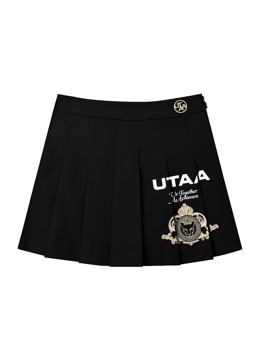 UTAA Golden Crown Ring Panther Angle Pleats Skirt : Black (UD2SKF288BK)