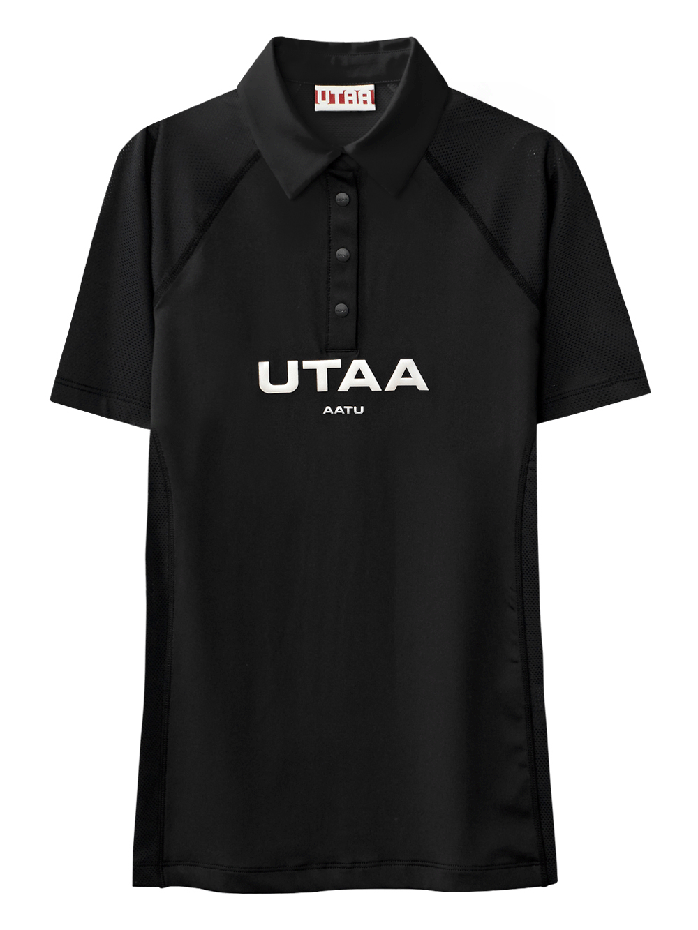 UTAA Reflected Logo Mesh Raglan Polo T-Shirts : Men&#039;s Black (UB3TSM460BK)