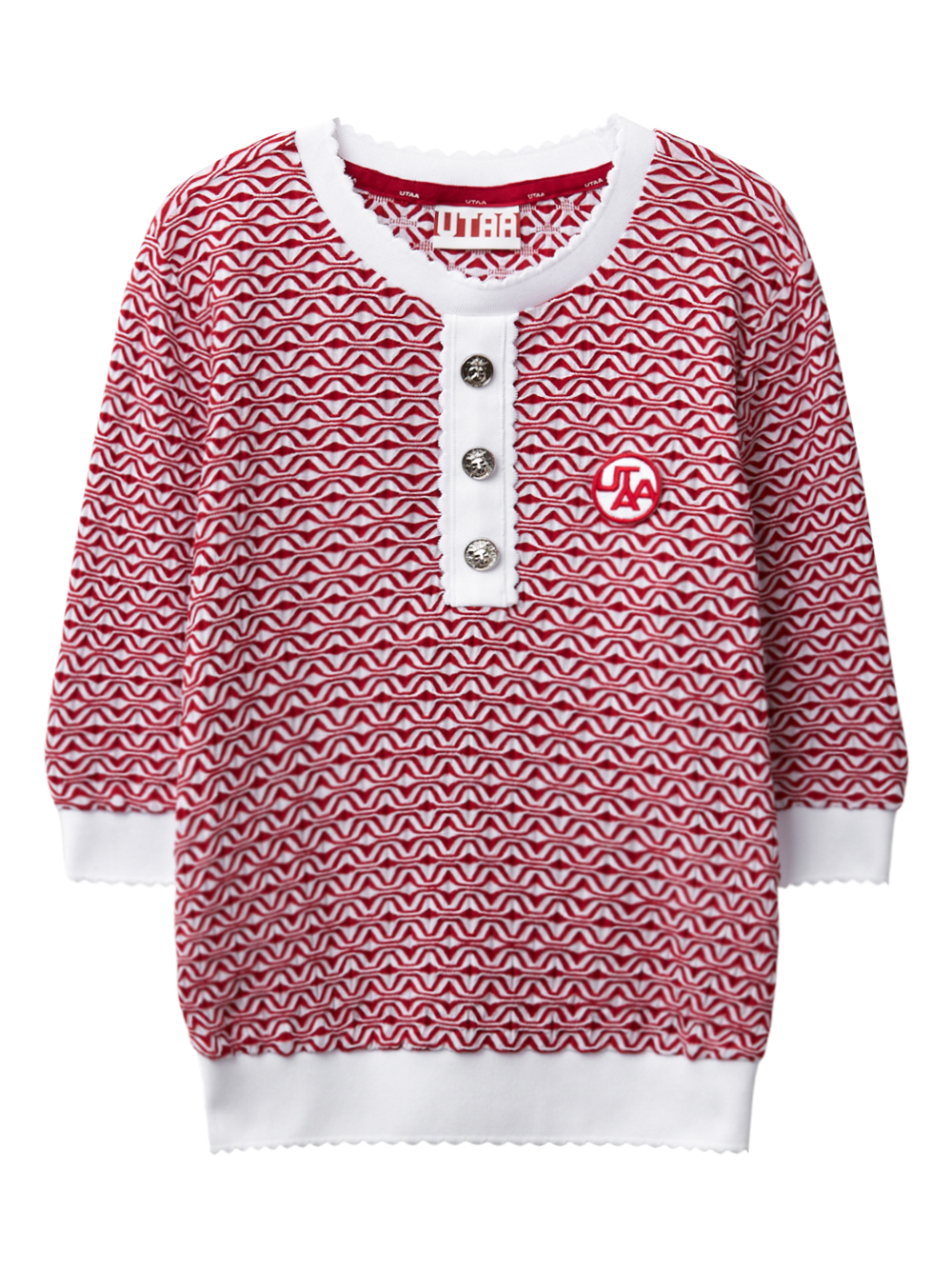 UTAA Ripple Pattern Sleeve T-Shirt : Women&#039;s Red (UC3STF415RD)