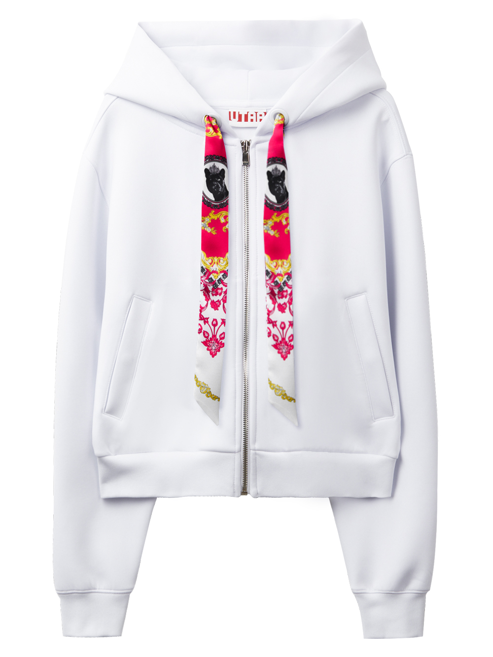 UTAA Neon Baroque Scarf Neoprene Hood Zip-up : Women&#039;s White (UC3SJF301WH)