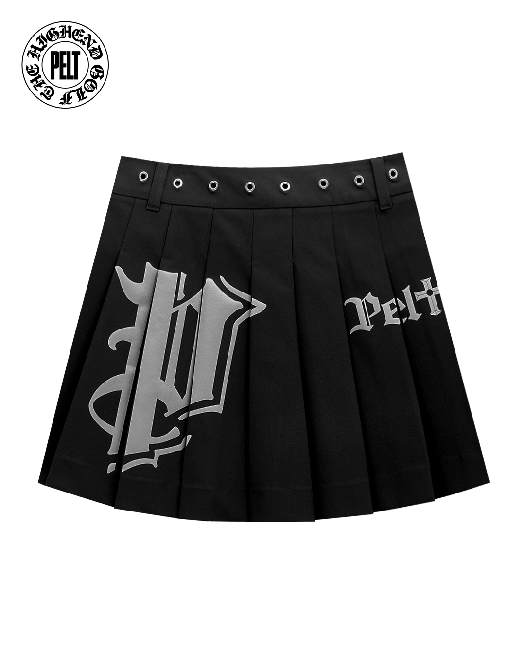 PELT Cross Stick-P Metal Ring Pleats Skirt: Black (PA3SKF048BK)