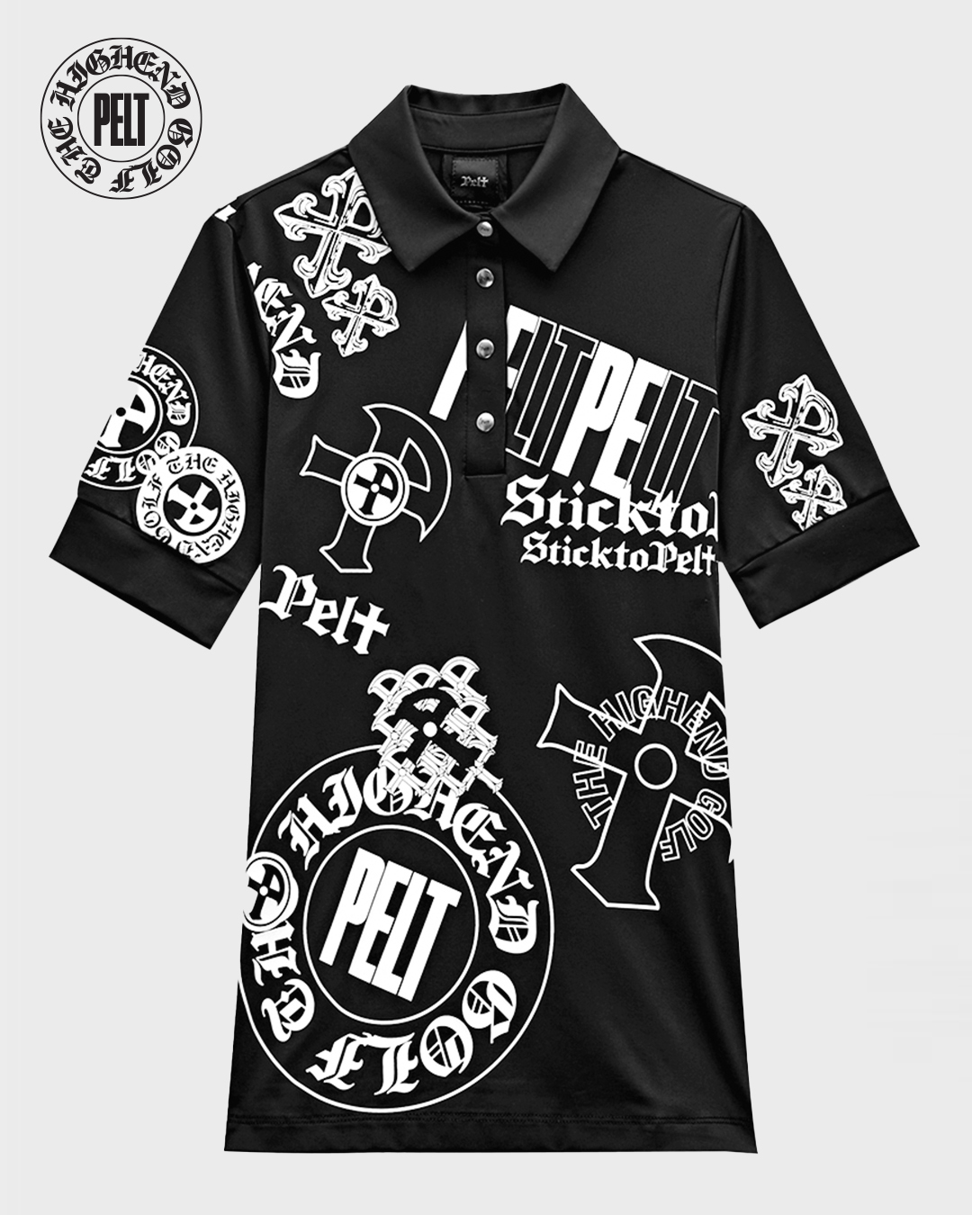 PELT Mission Stamp Pattern PK Shirts : Women&#039;s Black (PA2TSF014BK)
