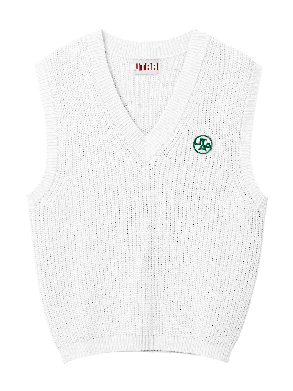 UTAA Ribbing V-neck Knit Vest : Women&#039;s White (UB3KVF360WH)