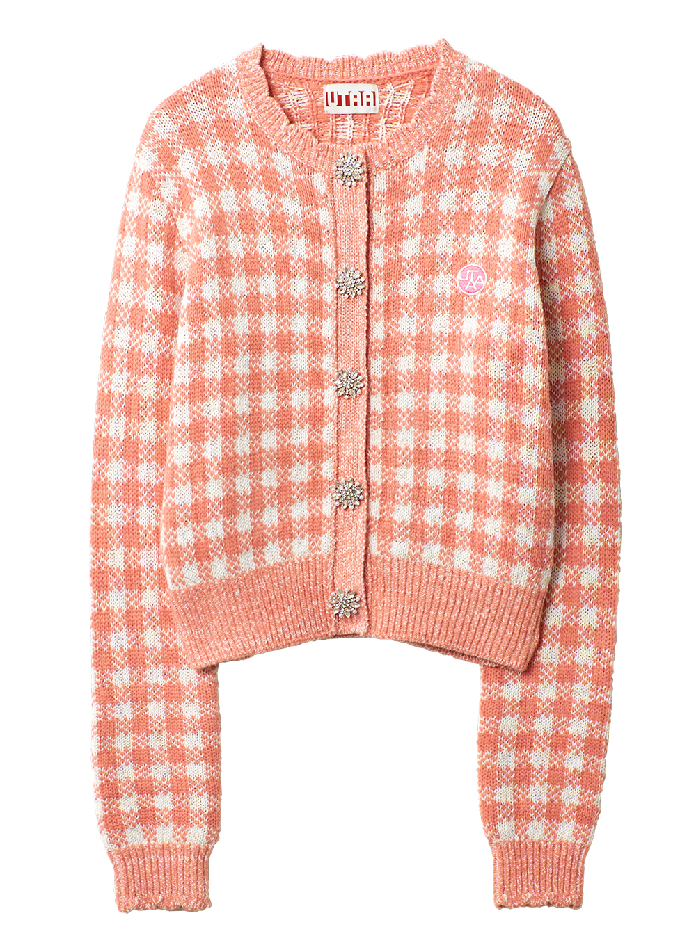 UTAA Snowflake Pinking Check Cardigan : Pink (UB3KCF101PK)