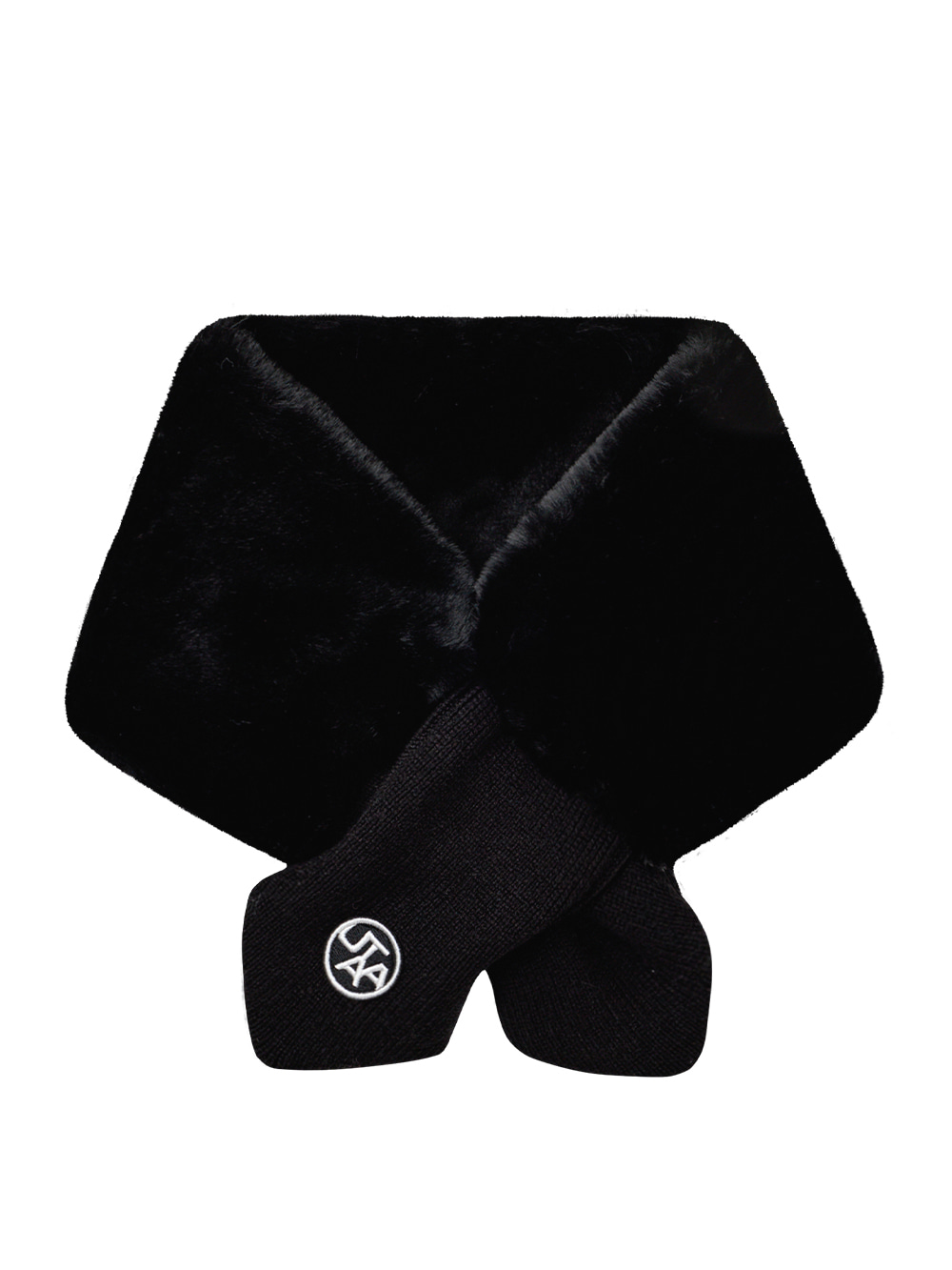 UTAA Basic Symbol Snow Fur Knit Muffler : Black (UB4GXF634BK)