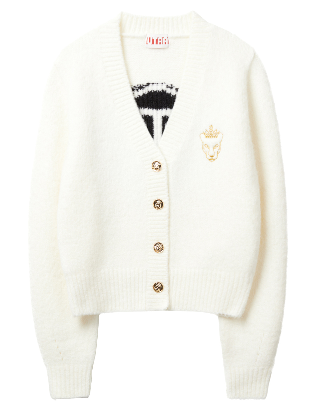 UTAA Gold Crown Panther Knit Cardigan : Women&#039;s White (UD1KCF100WH)