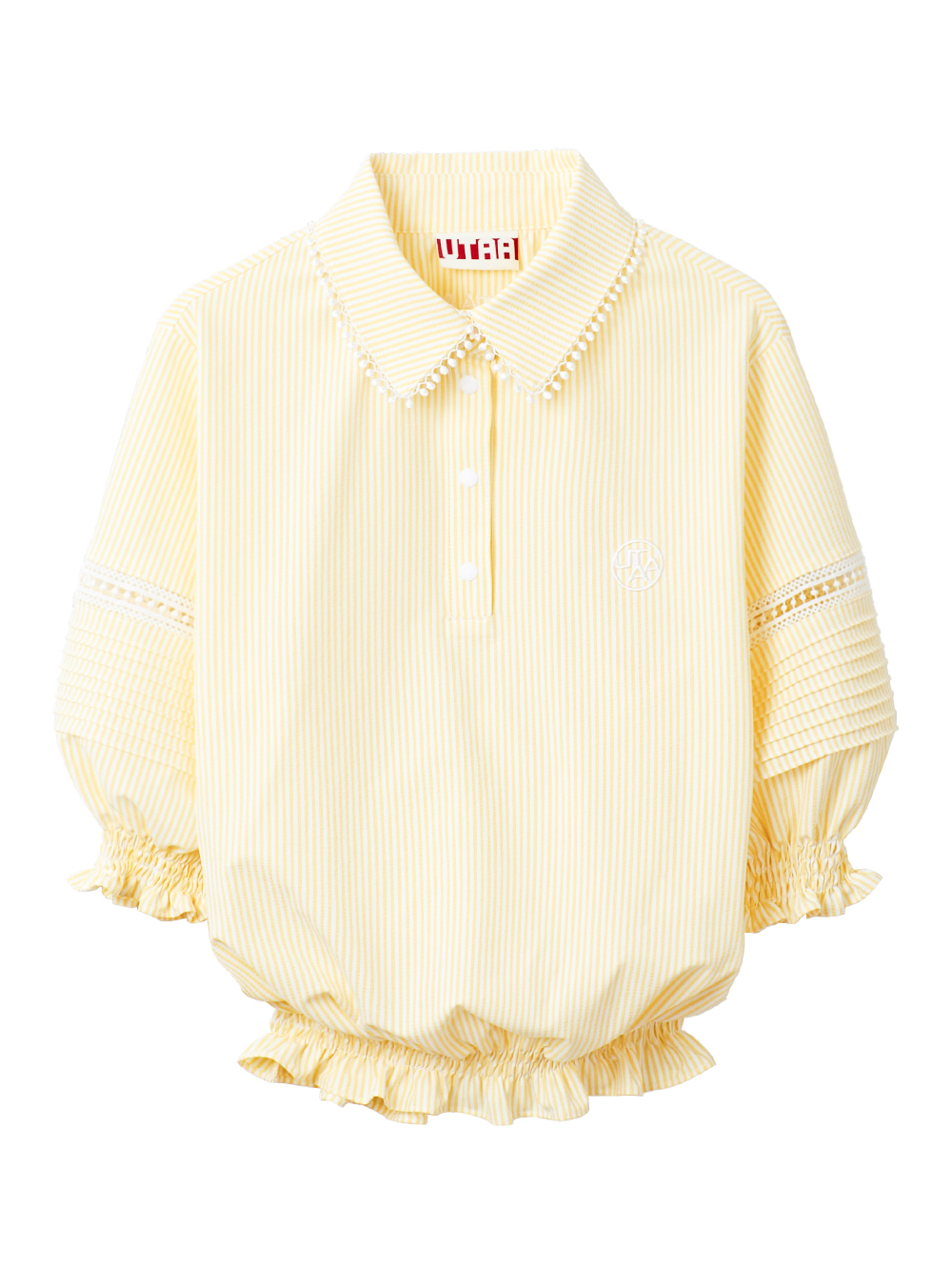 UTAA Lace Stripe Shirring Blouse : Yellow (UB3STF407YE)