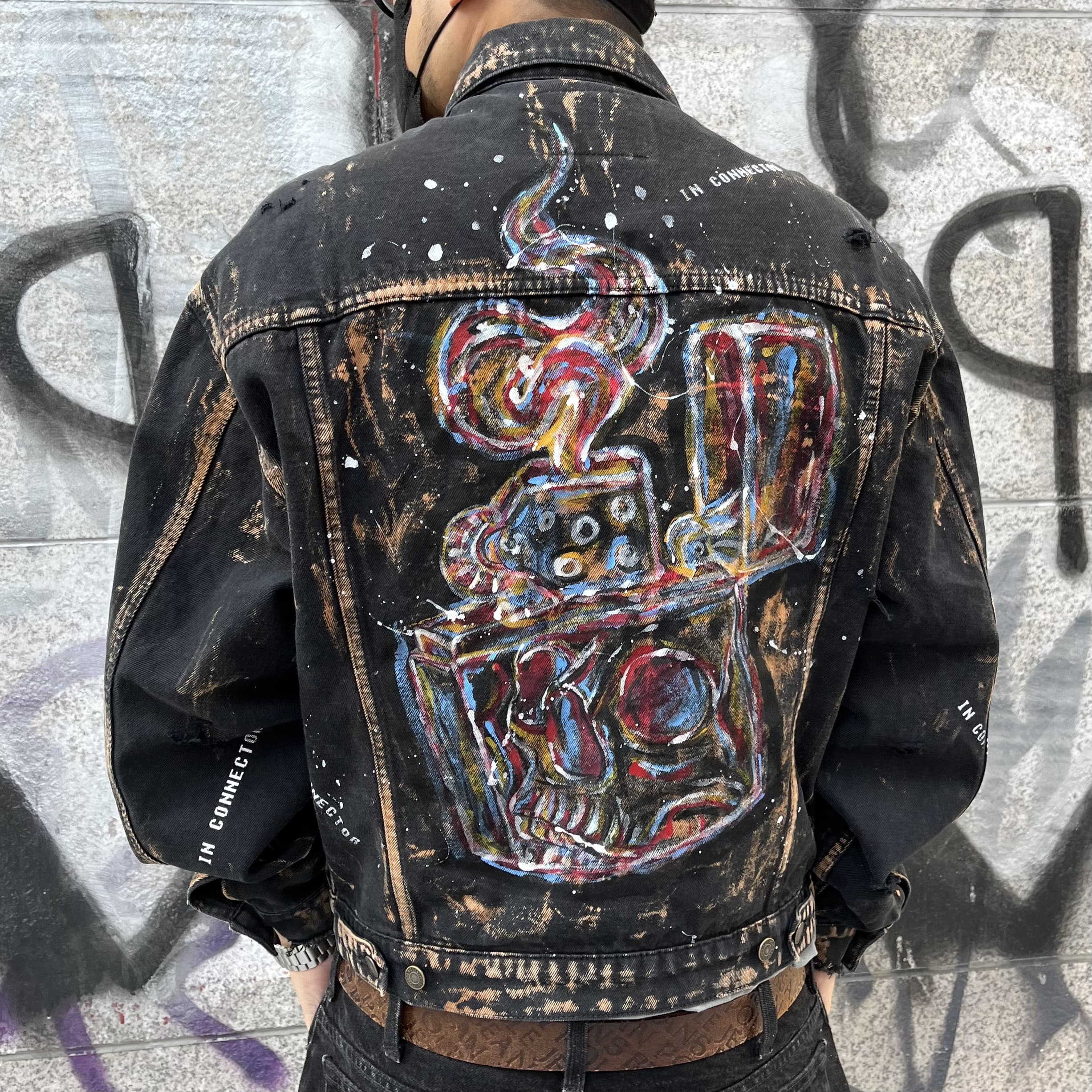 BLACK SKULL DAMAGE DENIM KUSTOM JACKET