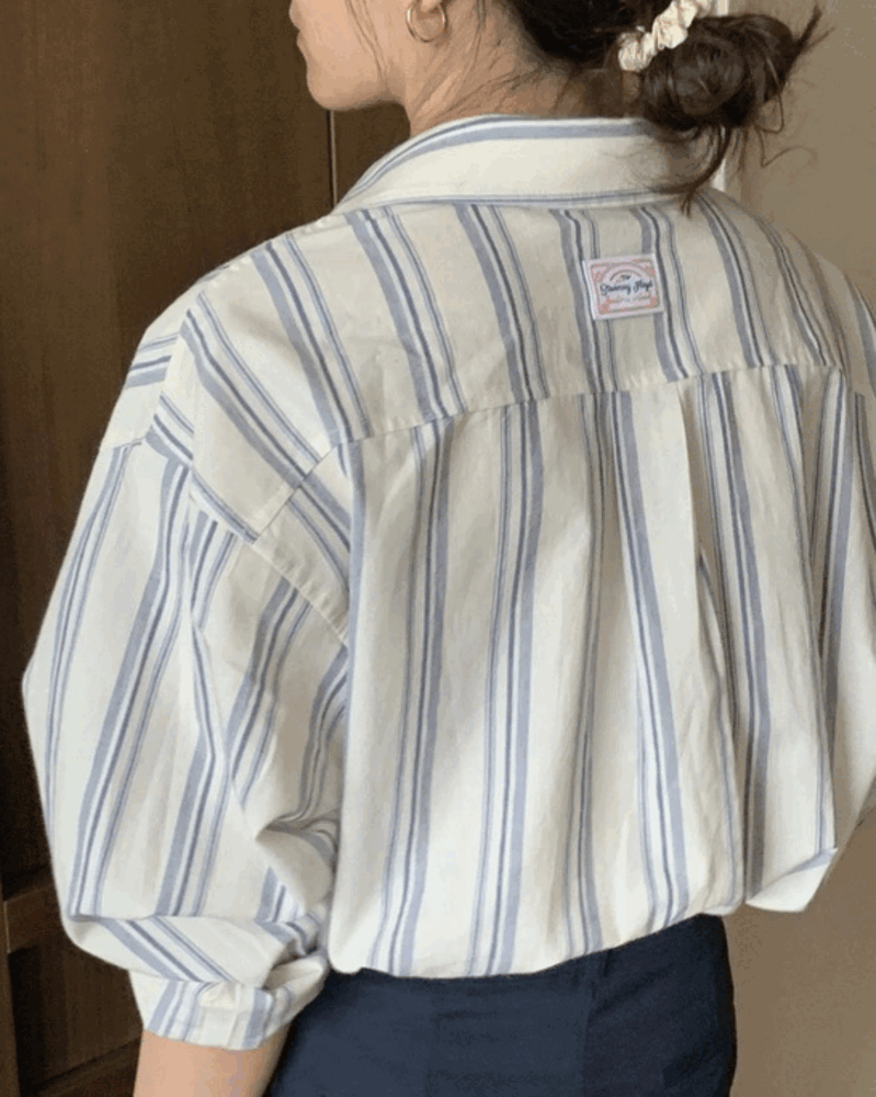 스터닝 여름 긴팔 셔츠 2col 스트라이프 오버핏 남방 여성 썸머 데일리룩셔츠 루즈핏 박시핏 단가라 배색