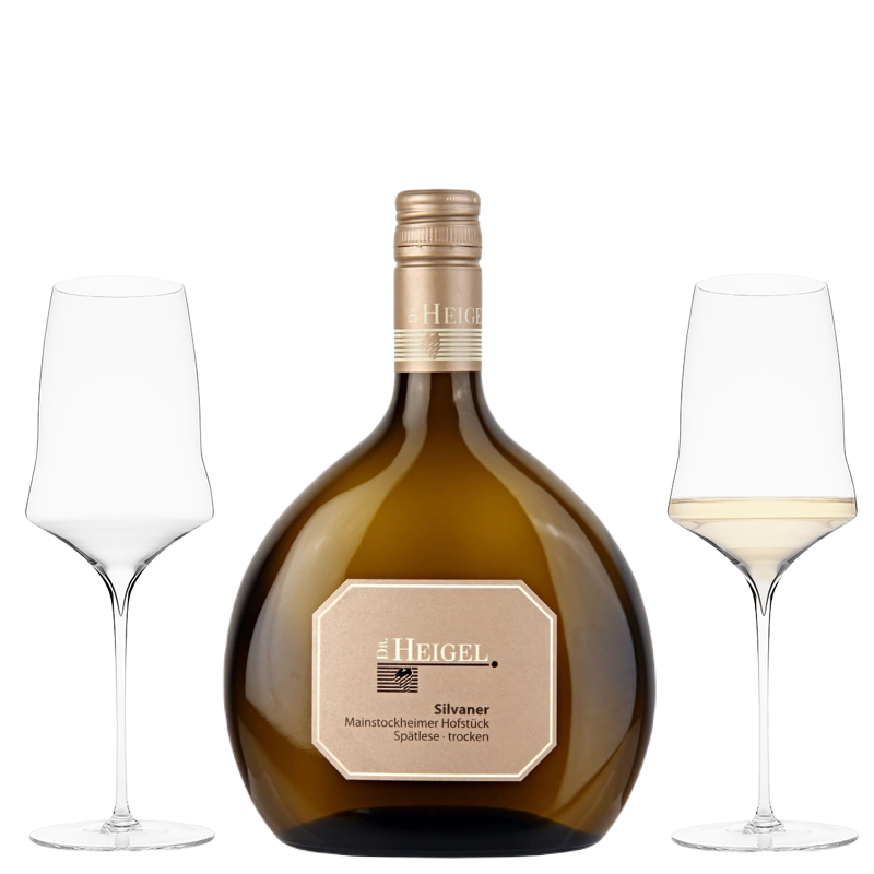 Dr. Heigel Mainstockheimer Hofstück Silvaner Spaetlese trocken 2015 + JOSEPHINE No 1 – White Gift Box (2 Glass)