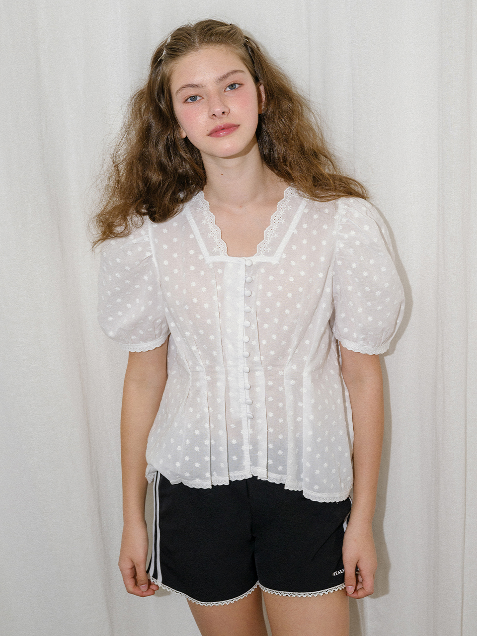 Flower-Dot Square Blouse