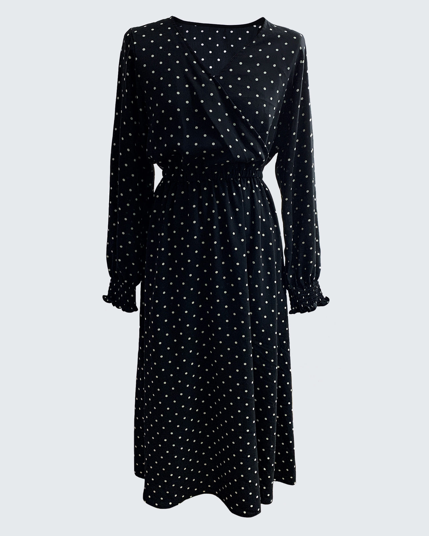 BLACK DOT WRAP DRESS (S)