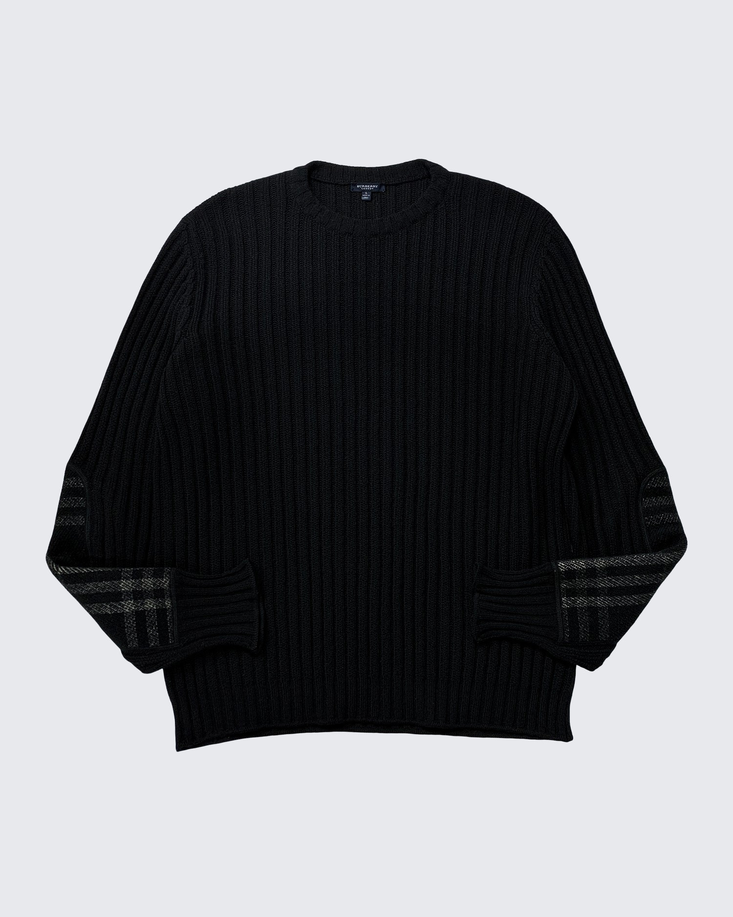 MERINO WOOL CREW RIBBED-KNIT SWEATER (L)