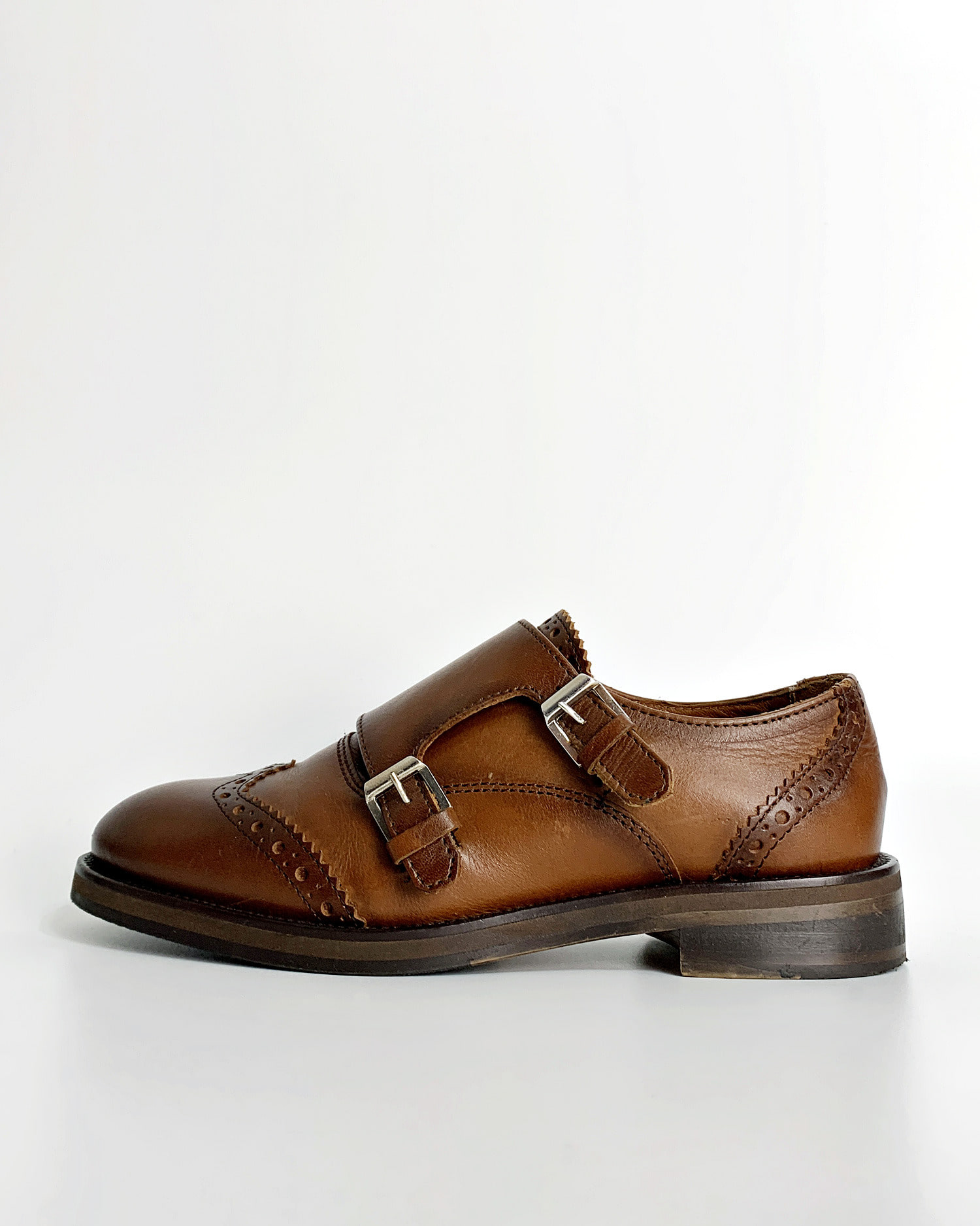 LEATHER DOUBLE MONK STRAP SHOES (235)