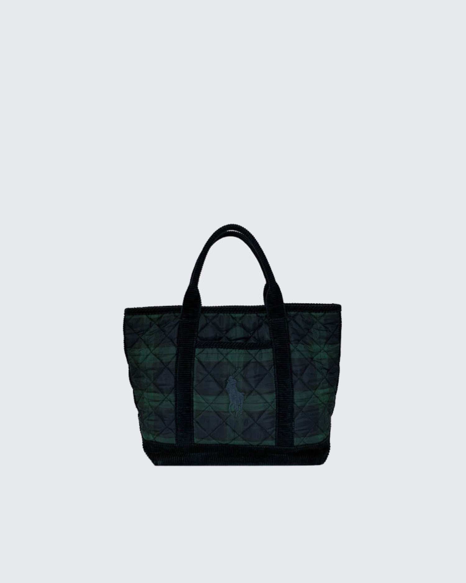 CORDUROY BIG PONY GREEN-CHECK TOTE