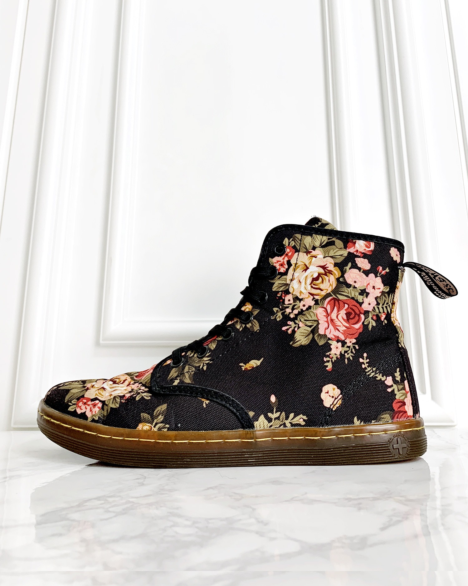 SHOREDITCH BLACK CANVAS FLORAL BOOTS (250)