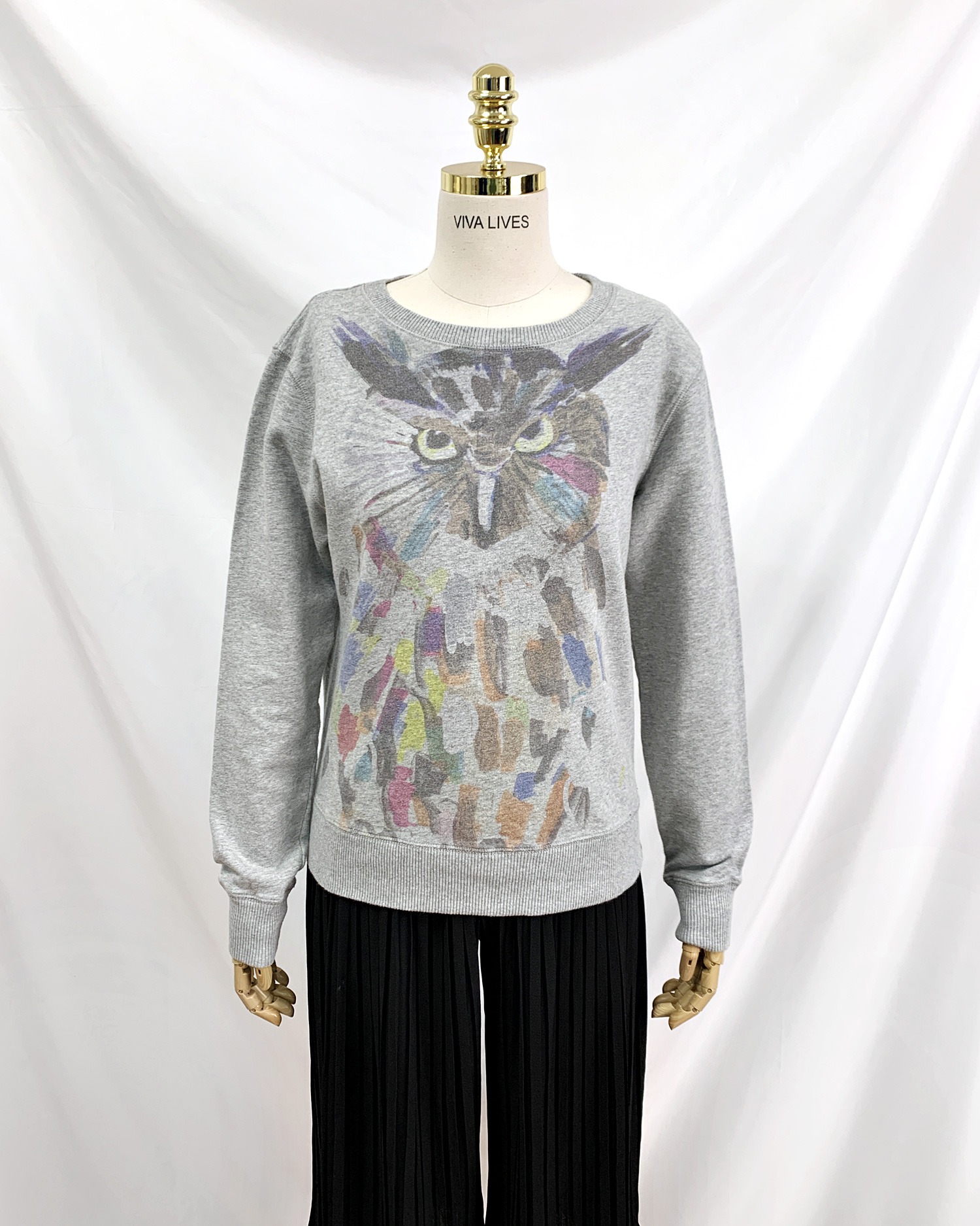 WATERCOLOR OWL PRINT CREW SWEATSHIRT (XS)