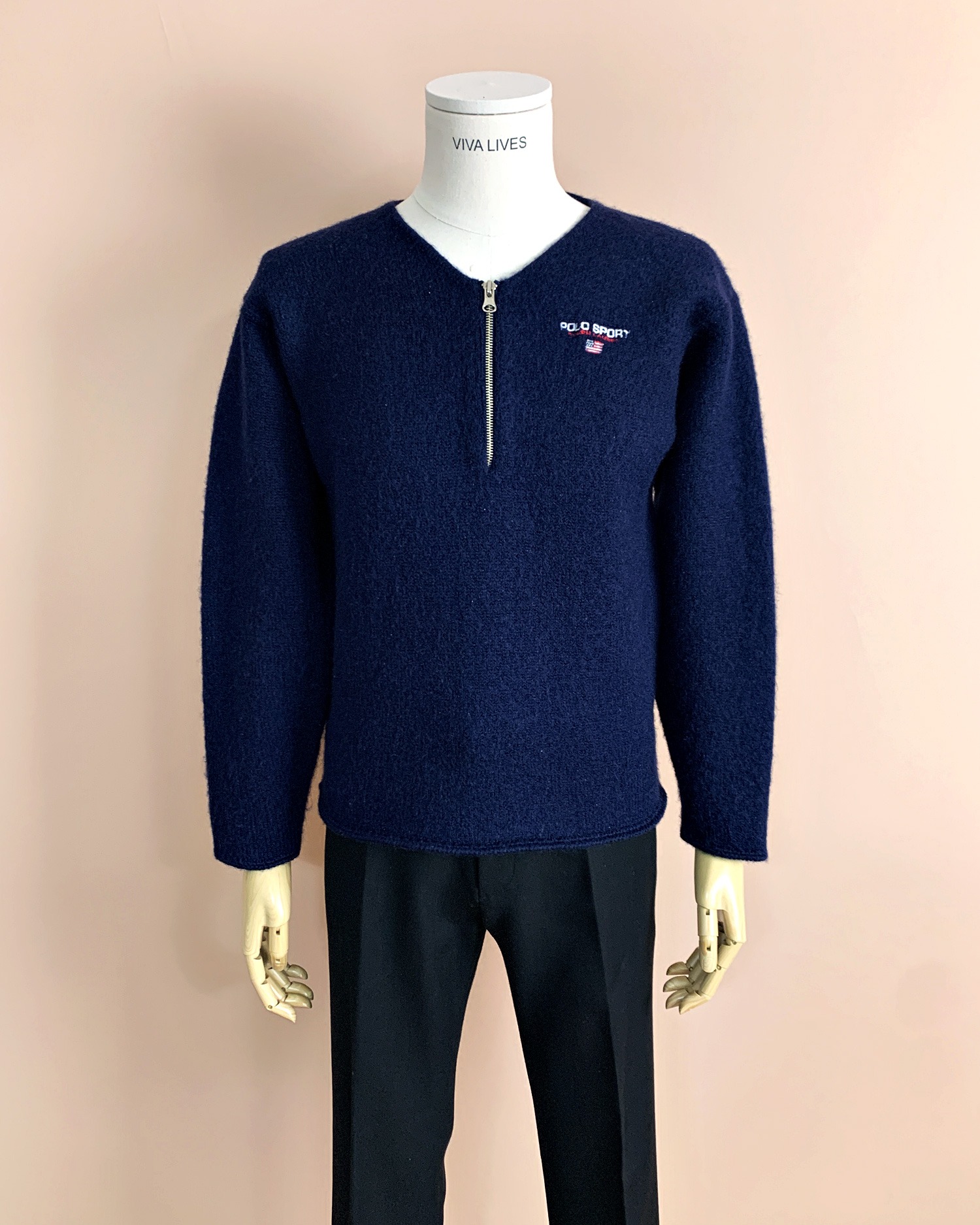 POLO SPORT WOOL ZIP V-NECK SWEATER (M)