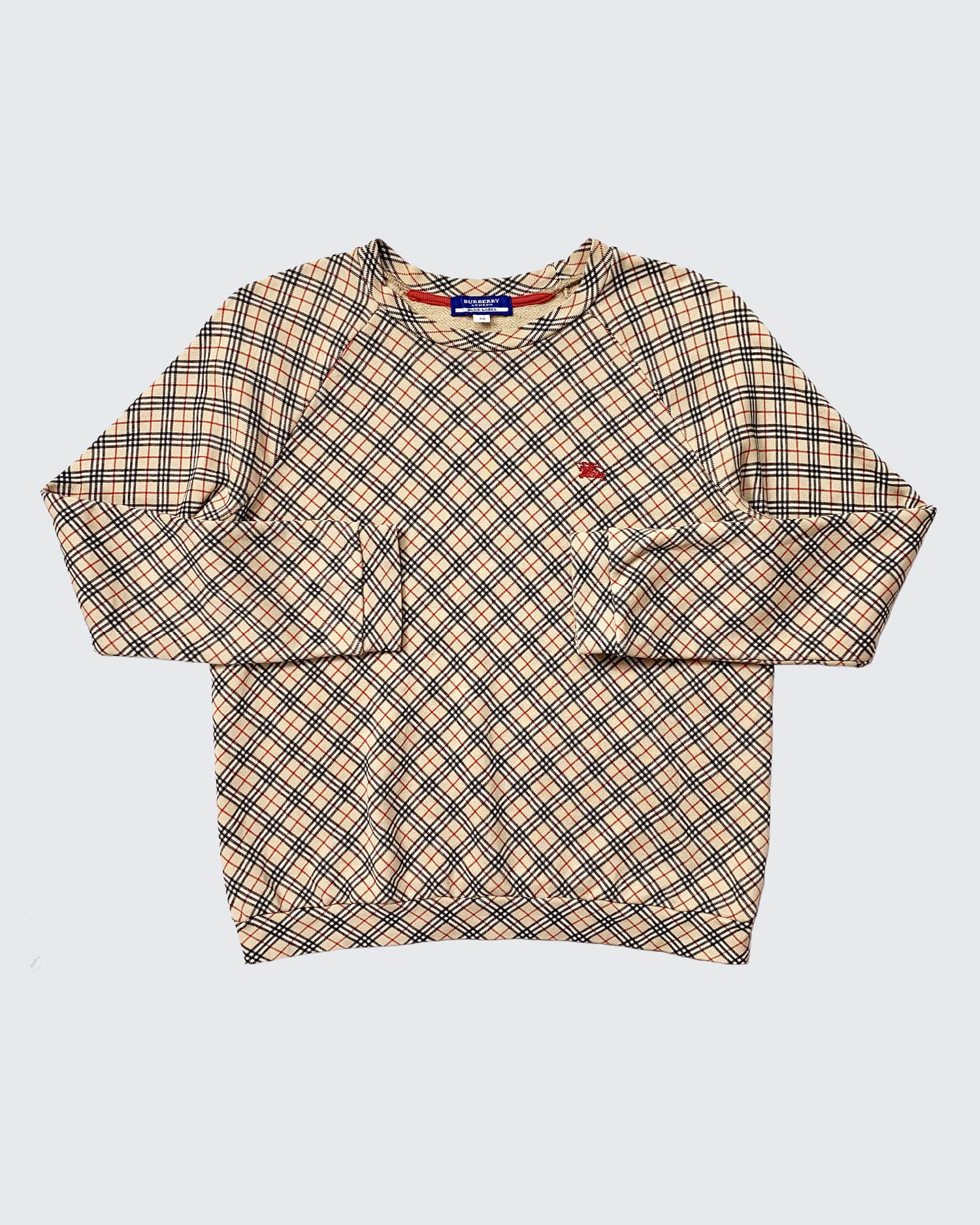 BEIGE NOVA CHECK CREW SWEATSHIRT (M)