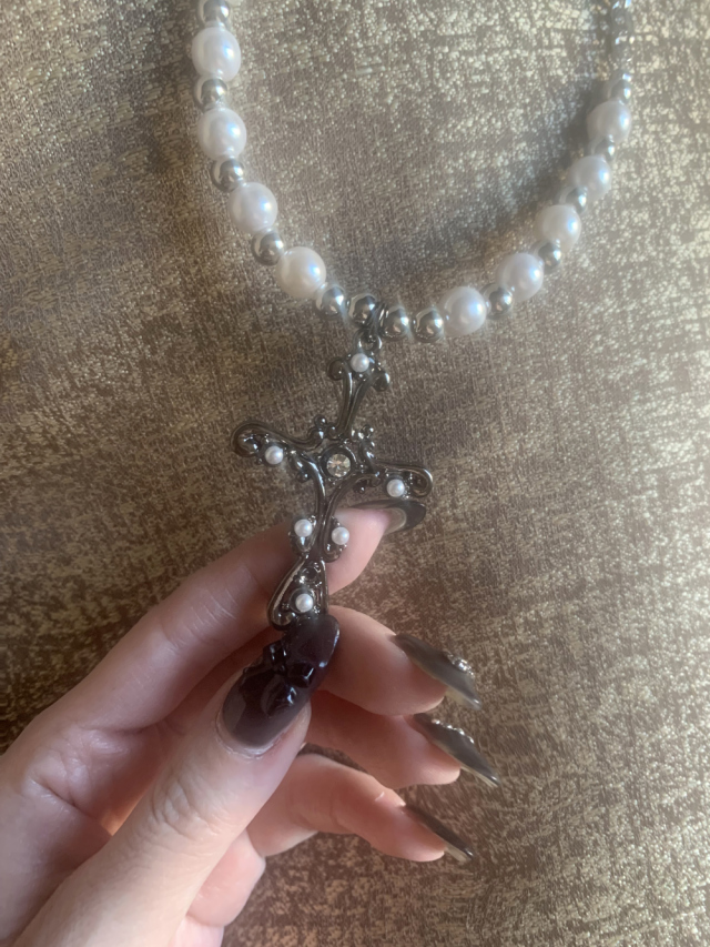 【suzen】25SS★ [only suzen] rofia Cross WH Pearl Necklace SUZEN :: 스젠