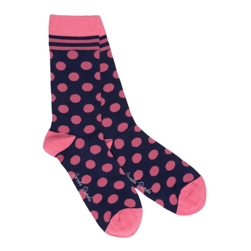 LEMAR [Lemar] Swole Panda_Navy and Pink Polka Dot Bamboo Socks_SP-LS-12 SWOLE PANDA