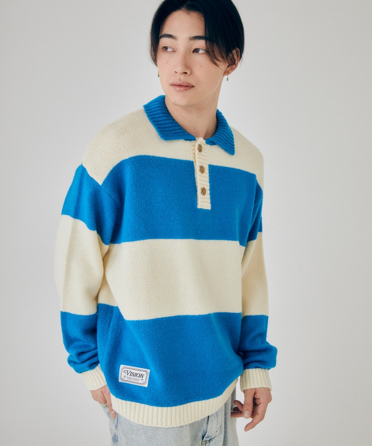 VSW Washable Stripe Polo Knit Blue