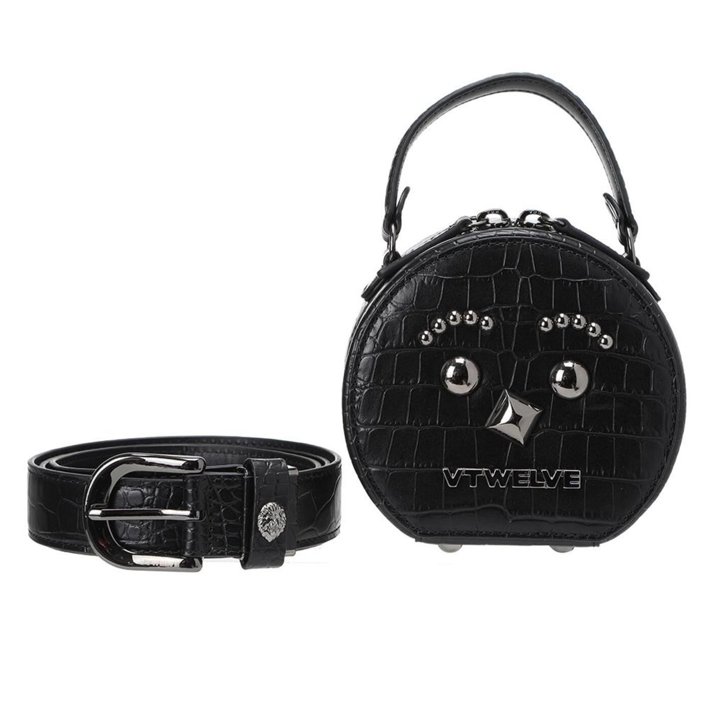 CROCO-EMBO COWHIDE FACE BELT BAG_BK