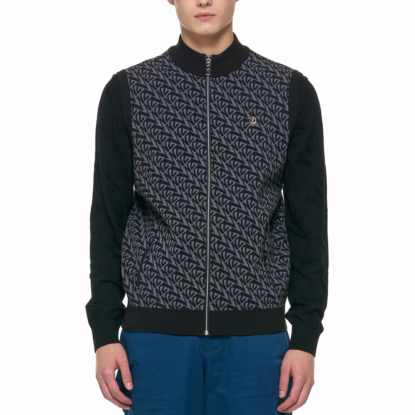 MEN SIGNATURE LOGO JACQUARD ZIP-UP VEST_BK