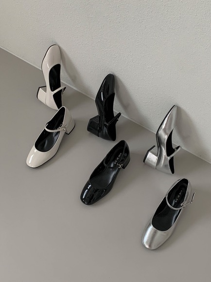 ENAMEL MARY JANE HEEL (WHITE, SILVER, BLACK 3COLORS!)