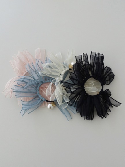 [SALE]CHIFFON FRINGE SCRUNCHIE (IVORY, PINK, SKY, BLACK 4COLORS!)