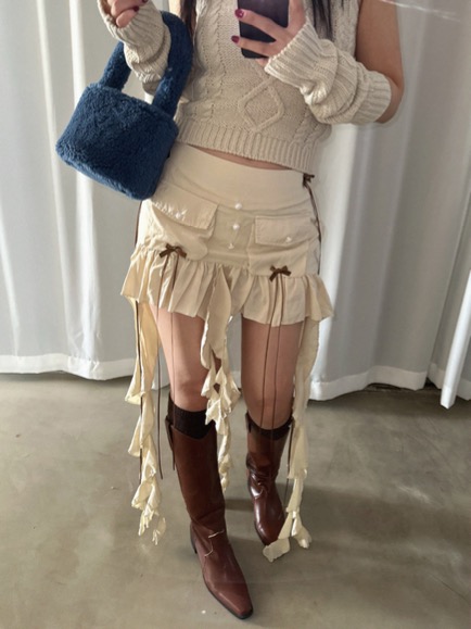 [당일출고]RIBBON TAIL CARGO MINI SKIRT (BEIGE)