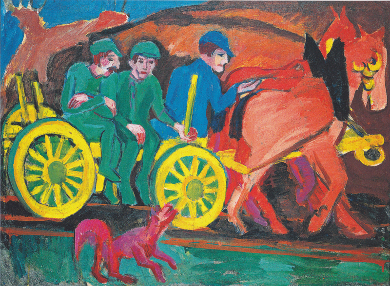 Ernst Ludwig Kirchner - Pferdegespann mit drei Bauern